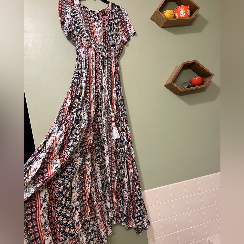 Comfy and colorful boho dress; size L